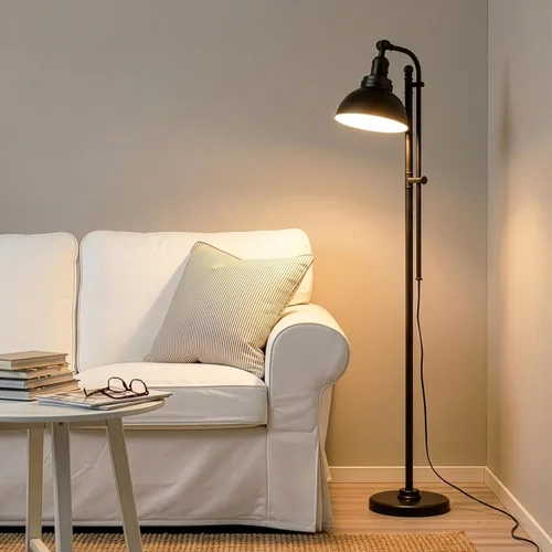 Vista 7 de Brightech Dylan - Lámpara de pie industrial para salas de estar y oficinas, luz LED brillante, encantadora lámpara de pie de granja, lectura