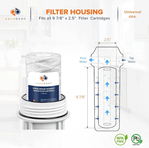 Vista 2 de Aquaboon Whole House - Filtro de agua para heridas de 1 micrón, cartucho de 10 x 2.5 pulgadas para repuesto de filtro de agua de pozo compatible