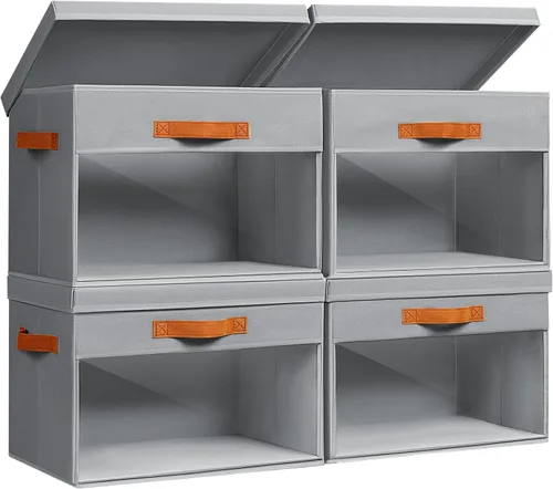 Vista 11 de Homsorout Cajas Grandes de Almacenamiento con Tapas - Paquete de 3 Organizadores Plegables Decorativos con Ventanas Transparentes y Asas