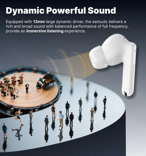 Vista 4 de Hmusic Auriculares inalámbricos H26 TWS, 4 micrófonos ENC intrauditivos Bluetooth 5.4, controladores de 0.512 in, pantalla LED de reproducción de 40