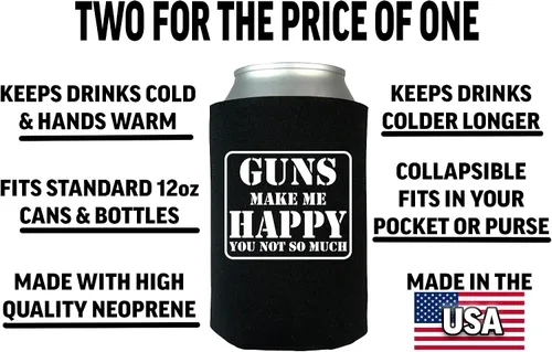 Vista 2 de Rogue River Tactical Funny Guns Make Me Happy You Not So Much - Juego de 2 fundas plegables para latas de cerveza