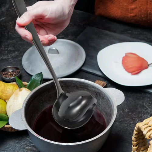 Vista 6 de OSALADI Cuchara de sopa Duckbill de acero inoxidable con mango largo resistente a derrames, diseño para salsas y postres de 7.48 pulgadas, utensilio