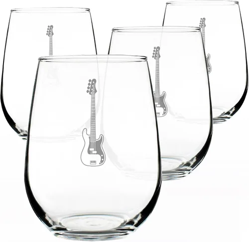 Vista 5 de Custom Electric Bass Personalized Stemless Wine Glass - Music Gifts for Bass Players, Teachers and Musicians that Play Bass Guitar - Large 17 Oz