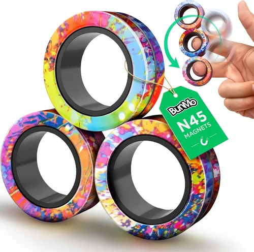 Vista 8 de BunMo Anillos magnéticos negros – Imanes mejorados de grado N45, sin BPA, compacto y silencioso juguete para ansiedad para adultos y adolescentes