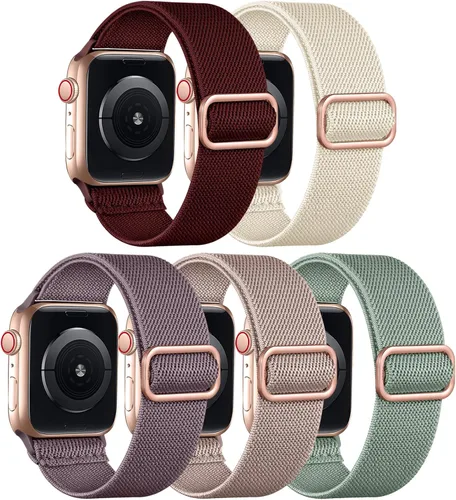 Vista 14 de Adorve - Correa elástica compatible con correas de Apple Watch para hombres Negro/Rosa arena/Verde pino/Starlight/Leopardo