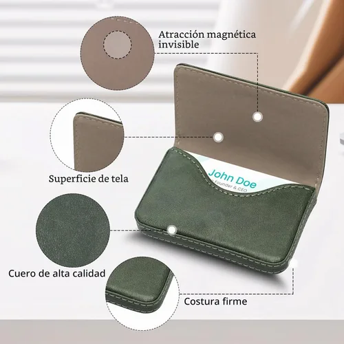 Vista 3 de Cartera con bloqueo RFID - Tarjetero minimalista de cuero para negocios, 12-verde, Pequeña, Slim