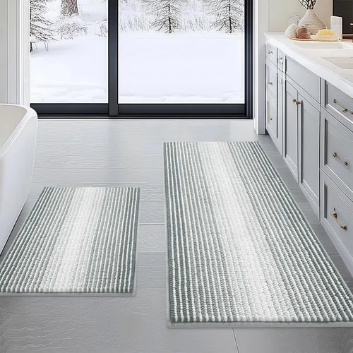 Vista 85 de BSICPRO Tapetes de baño de felpilla, 20 x 32 pulgadas, antideslizantes, absorbentes, suaves, peludos, para baño, lavables a máquina (salvia)