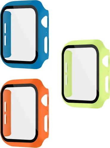 Vista 30 de Paquete de 3 fundas con protector de pantalla para Apple Watch de Negro + rosa intenso + morado oscuro