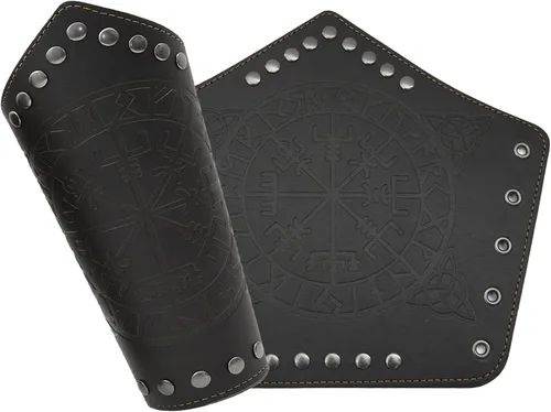 Vista 2 de GelConnie Guantelete de cuero pulsera vikingo de cuero protector de brazo medieval armadura brazaletes de cuero muñequeras Cosplay