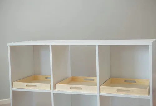 Vista 3 de Bandeja de madera/bandejas de madera Cajas cuadradas con asas - Sin terminar y pequeñas Para materiales Montessori, manualidades para pintar