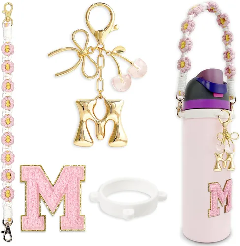Vista 21 de Letter Handle Strap Accessories with Cute Initial Charm Compatible with Owala Water Bottle 24oz 32oz 40oz Owala Kids