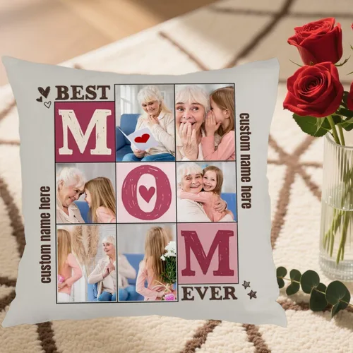 Vista 5 de Six Image Custom Pillow Case with Personalized Words for Mom, Decorative Cushion offering a Warm Gift for Birthdays Anniversaries Christmas or Home
