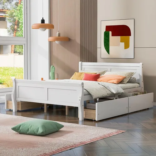 Vista 17 de Cama de plataforma de madera de tamaño individual con cabecera en forma de casa, soporte de listones de madera, para dormitorio de niños, niñas