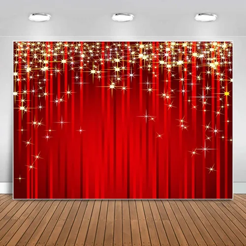 Vista 8 de Sensfun 6x6 pies Telón de fondo rojo con estrellas de Navidad, purpurina dorada, estrella de fotografía, fondo de foto con serpentina roja, telones