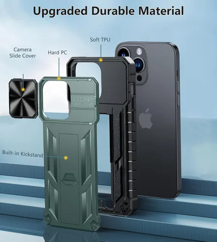 Vista 6 de SOiOS Funda verde oscuro para iPhone 13-Pro-Max Grado militar, a prueba de caídas, protectora, con soporte, deslizante, resistente, protección