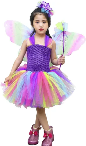 Vista 2 de Tutu Dreams Disfraz de hada para niñas, 4 piezas de alas de hada, cumpleaños, Pascua, fiesta de Halloween