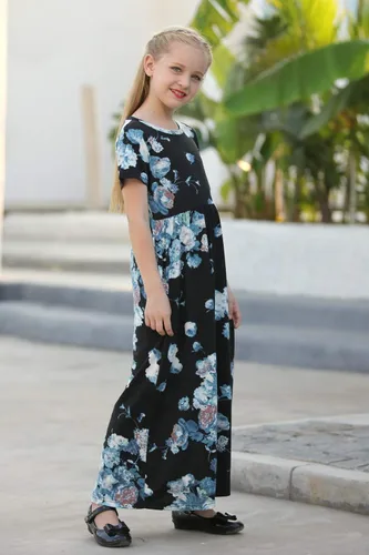 Vista 3 de GORLYA Vestido largo de manga corta con estampado floral para niña de 4 a 12 años
