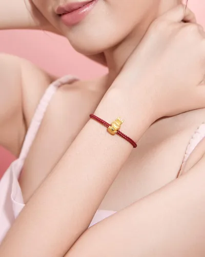 Vista 7 de ZHOU LIU FU Pulseras de oro real para mujer, pulsera de conejo de la suerte, joyería de oro de 24 quilates, pulsera roja, dije de oro sólido