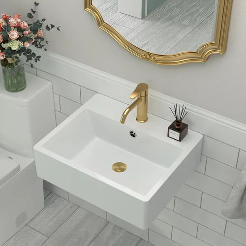 Vista 11 de Fregadero redondo de cerámica blanca de 13 pulgadas con forma ovalada de porcelana sobre mostrador, fregadero de arte moderno Beslend 13 Inch