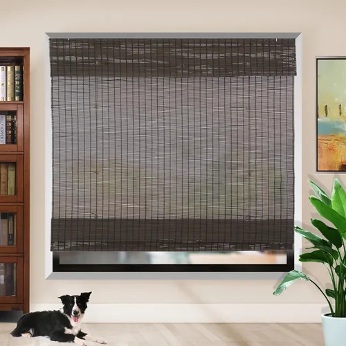 Vista 10 de Persianas romanas de bambú, persianas opacas personalizadas con forro, persianas naturales 100% bambú para ventanas, patrón 2501