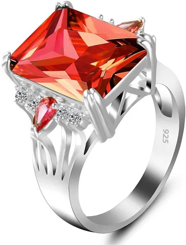 Vista 4 de Anillo de cóctel vintage de plata de ley 925 con rubí, anillo de cóctel de circonita cúbica roja, anillo de compromiso de eternidad, anillo de boda