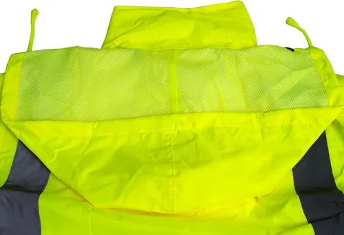 Vista 3 de New York Hi-Viz Workwear RK Safety RW-CLA3 Clase 3 Traje de lluvia, chaqueta, pantalones de alta visibilidad, fondo negro reflectante