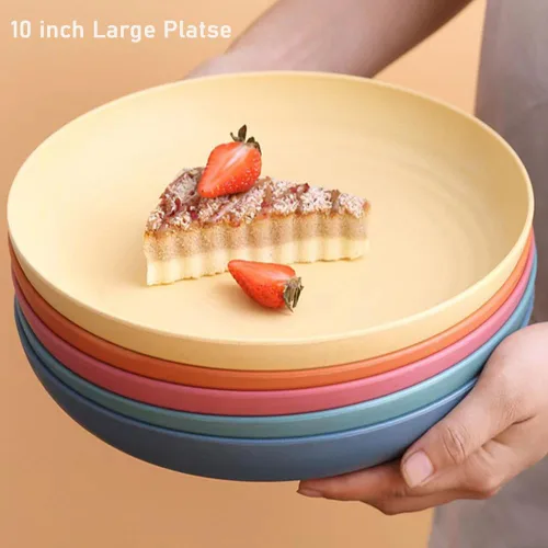 Vista 4 de K Y KANGYUN Platos de Cena de Paja de Trigo Irrompibles de 10 Pulgadas, Juego de 4 - Aptos para Lavavajillas, Perfectos para Acampar y Platos