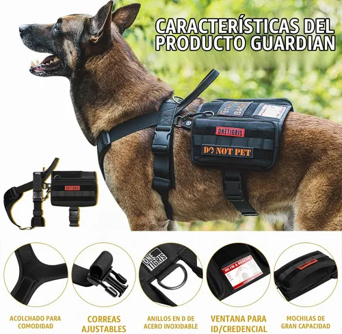 Vista 2 de OneTigris Arnés de Chaleco para Perro de Servicio, Capa para Perro de Servicio Arnés de Mochila para Perro Guardián con Bolsillos Bolsa de Sillín