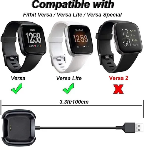 Vista 2 de Cargador para Fitbit Versa (no para Versa 2/3), cable de carga USB de repuesto para reloj inteligente Fitbit (3.3 pies/3.3 ft)