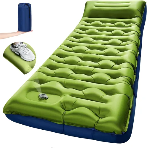 Vista 17 de Colchoneta de dormir para campamento, de 5.9 pulgadas de grosor, con almohada integrada y bomba de pie, almohadilla de dormir autoinflable