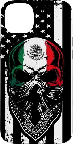 Vista 15 de Funda vintage para iPhone 17 con diseño de calavera mexicana de Estados Unidos y bandera mexicana del 4 de julio