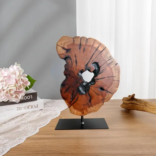 Vista 2 de Escultura irregular de madera de raíz tallada a mano, escultura abstracta de pie de mesa de madera para decoración del hogar, borde natural, estatua