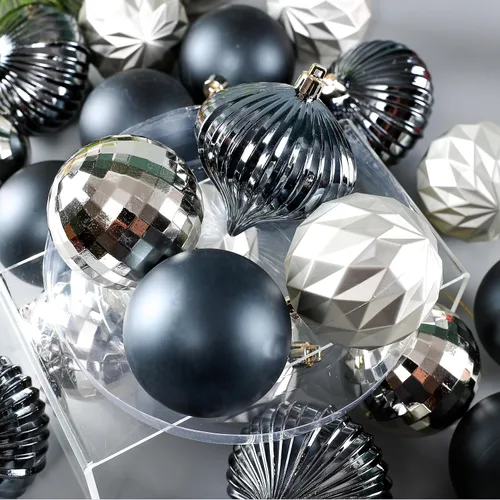 Vista 4 de Amooca Adornos de bolas de Navidad, 28 piezas de 2.8 pulgadas/3.15 pulgadas, inastillables, juego de bolas brillantes mate multiformas, colgantes