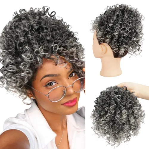 Vista 9 de Extensión de cola de caballo rizada con cordón para mujeres negras, extensión de cola de caballo con cordón, extensiones de cabello rizado