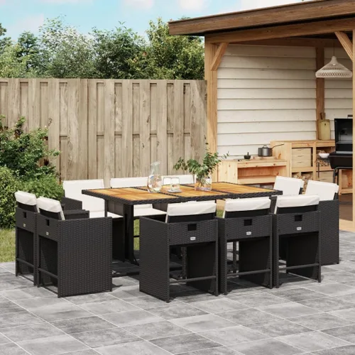 Vista 26 de 9-Piece Patio Dining Set with Cushions Beige Poly Rattan Outdoor Furniture for Garden Backyard Balcony – Foldable Chairs Space Saving Design