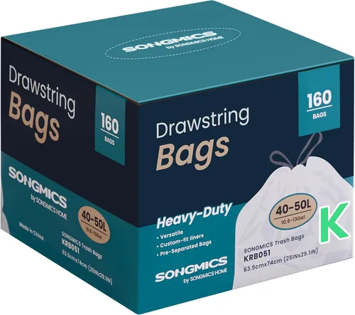 Vista 12 de SONGMICS Bolsas de basura para botes de basura de 2.6 galones (10 litros), bolsas de basura con cordón para cocina, preseparadas, caja
