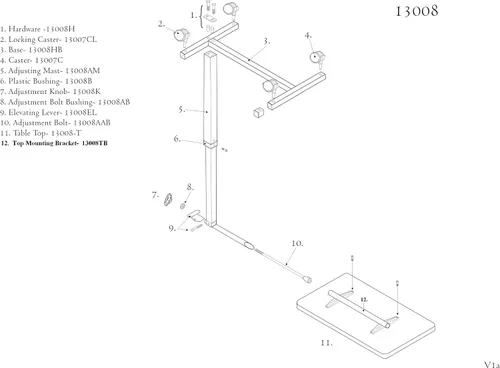 Vista 8 de Drive Medical Mesa inclinable sobre cama con ruedas, nogal