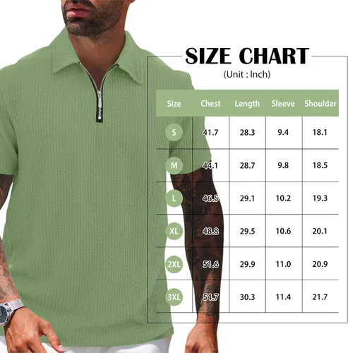 Vista 7 de Camisas polo casuales a rayas para hombre Moda atlética elástica cuello con cremallera manga corta ajustada