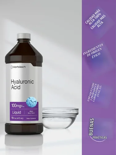 Vista 7 de Horbäach Suplemento líquido de ácido hialurónico 100 mg 16 oz
