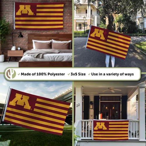 Vista 3 de Desert Cactus Bandera de la Universidad de Minnesota para interiores y exteriores, 100% poliéster, bandera universitaria, 3 x 5 pies Golden Gophers