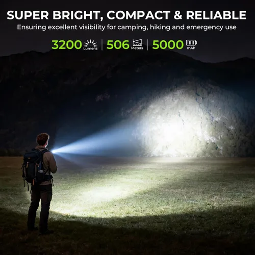 Vista 2 de Wurkkos TS28 Linterna LED recargable, 3200 lúmenes, linterna súper brillante con múltiples modos, linternas impermeables IPX8 para acampar