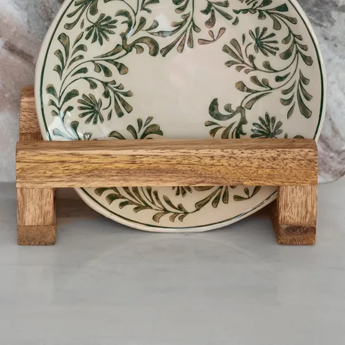 Vista 13 de Creative Co-Op - Soporte para tabla de cortar de madera de mango de 6 pulgadas con 3 secciones para cocina, natural