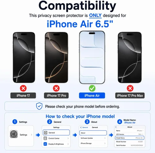Vista 2 de NEW'C - Protector de pantalla de privacidad para iPhone Air, herramienta Negro