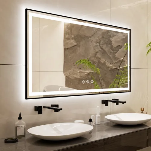 Vista 35 de Espejo LED para baño de 20 x 28 pulgadas con frente degradado y luz LED, espejo retroiluminado para baño, 3 colores, CRI > 90, espejo de baño