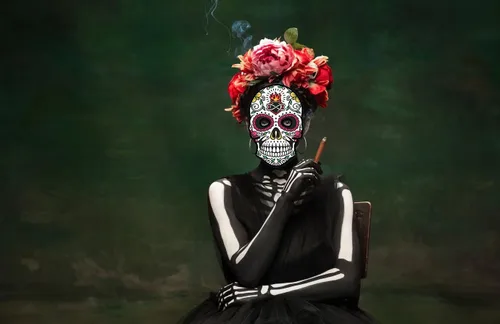 Vista 3 de Heureppy 6 máscaras de papel del Día de los Muertos para Día de los Muertos, accesorios de fotos, accesorios de disfraces para fiestas