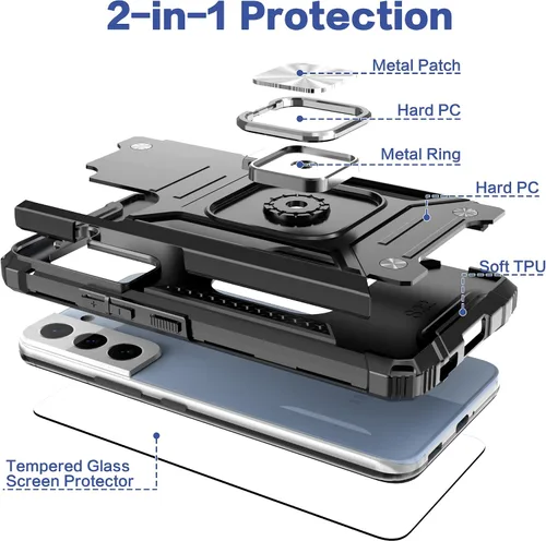 Vista 6 de Funda para Galaxy S22 Plus con protector, absorción de impactos, resistente a prueba de caídas, funda delgada con soporte para automóvil, funda