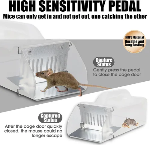 Vista 2 de Trampa humana para ratones de 12 pulgadas para interiores y exteriores, para el hogar, trampa de jaula con animales vivos, trampa transparente