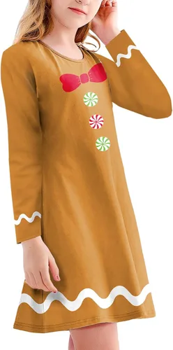 Vista 4 de Vestido de manga larga con estampado de Mardi Gras para niñas de 3 a 12 años