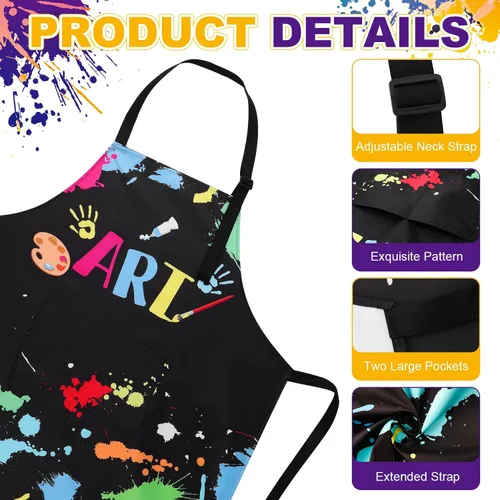 Vista 3 de Delantal de artista de pintura con bolsillos, delantales de pintura impermeables para adultos, delantal de arte ajustable con babero