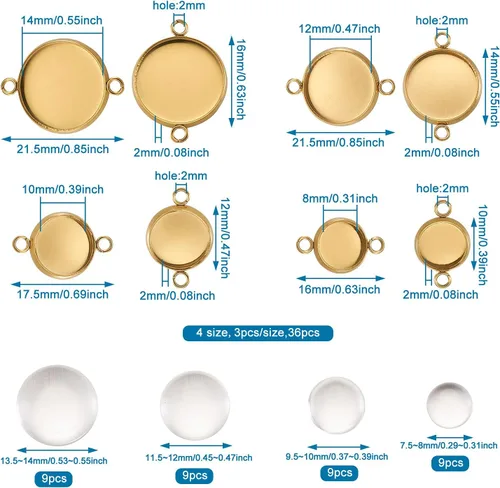 Vista 3 de Craftdady 36 unidades de conectores colgantes de bandeja de bisel en blanco de 0.315-0.551 in, ajuste de cabujón de camafeo redondo, acero